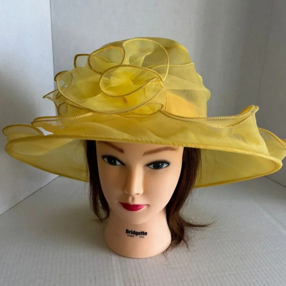 Unbranded Accessories - Unbranded Womens Party Wedding Organza Derby Church Hat Yellow Size 15"x5"